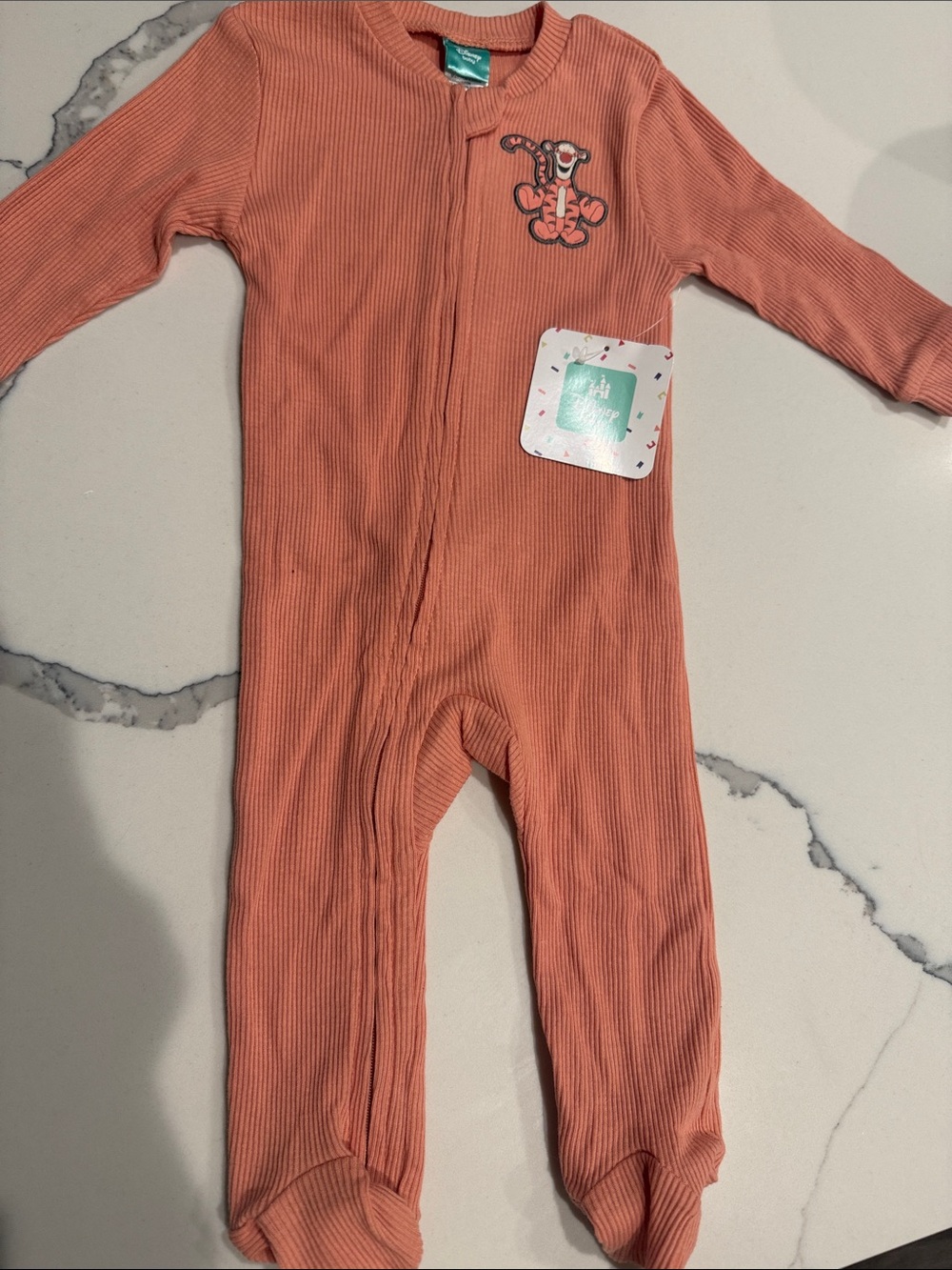 Disney Orange Ribbed Footed One-Piece with Tigger Patch Pajamas